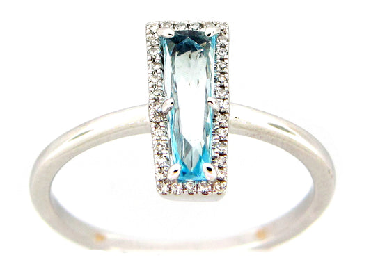 BLUE TOPAZ & DIAMOND TRAPEZOID RING, 14KW (R)