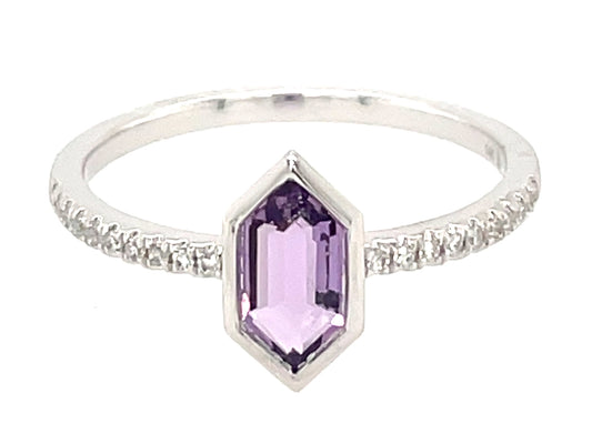 Amethyst Bezel Hexagon Diamond Ring