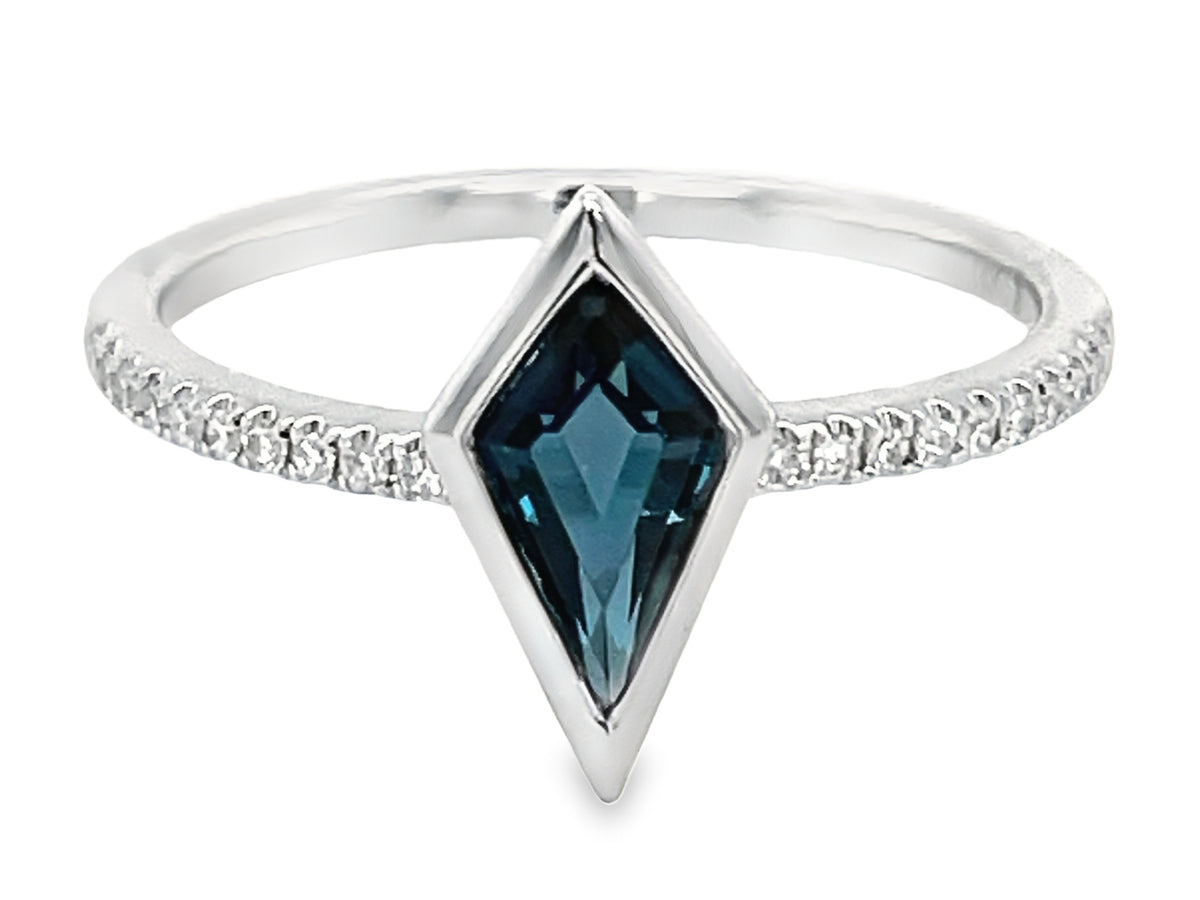 LONDON BLUE TOPAZ BEZEL TRAPEZOID & DIAMOND RING