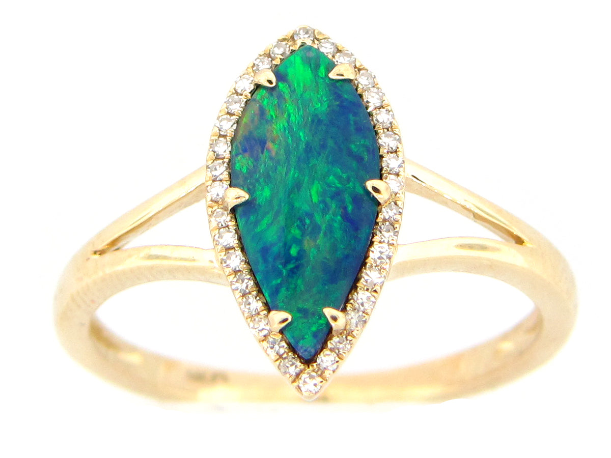 BLACK OPAL DOUBLET & DIAMOND RING