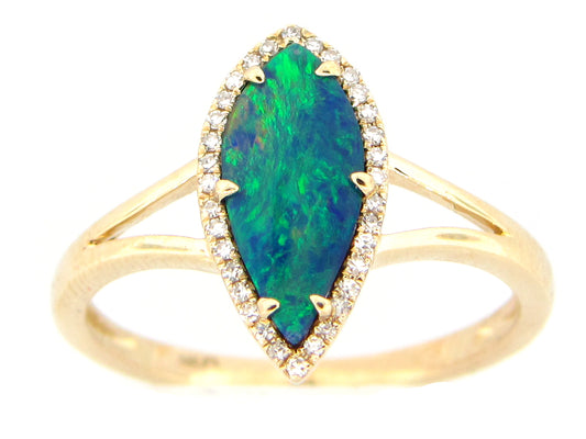 BLACK OPAL DOUBLET & DIAMOND RING