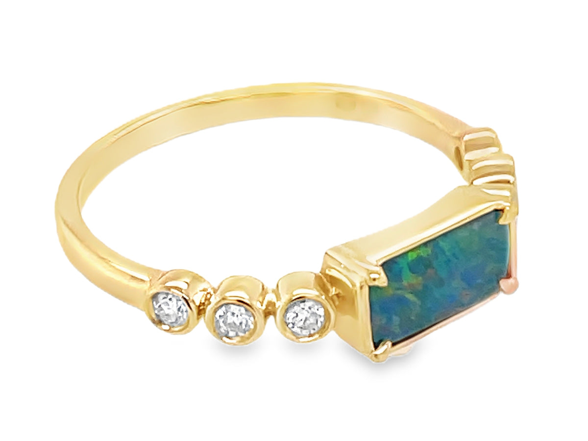 Black Opal E/C Doublet Diamond Bezel Ring