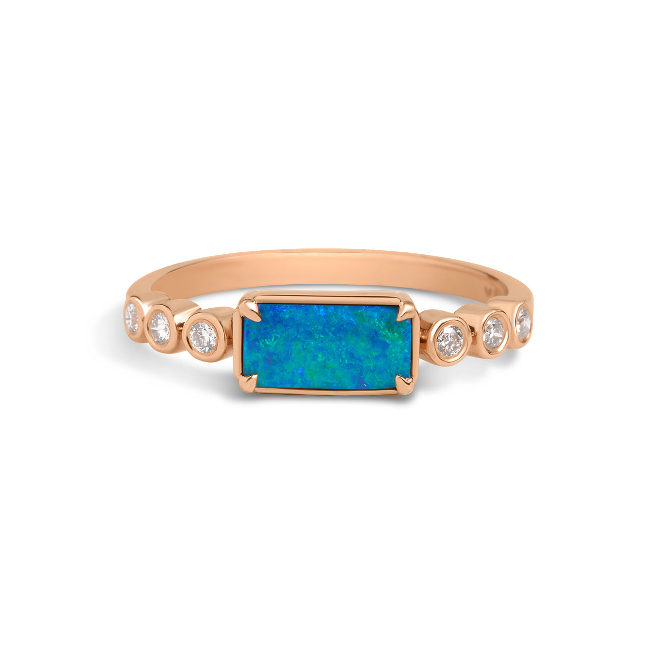 Opal & Diamond Rectangle East-West Ring
