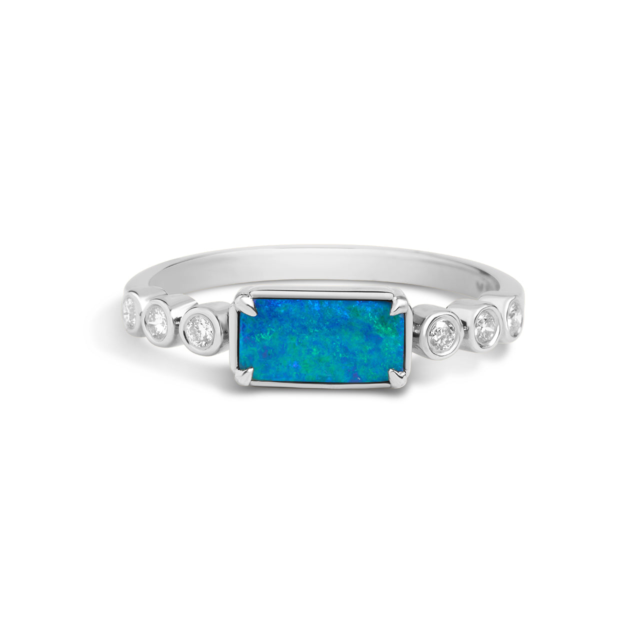 Opal & Diamond Rectangle East-West Ring