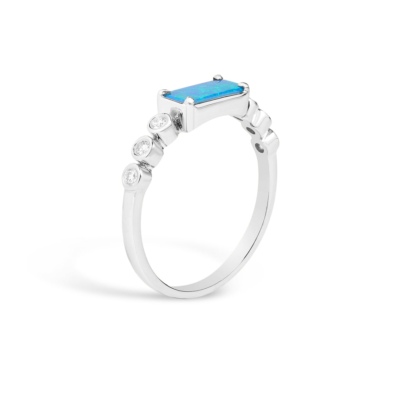 Opal & Diamond Rectangle East-West Ring