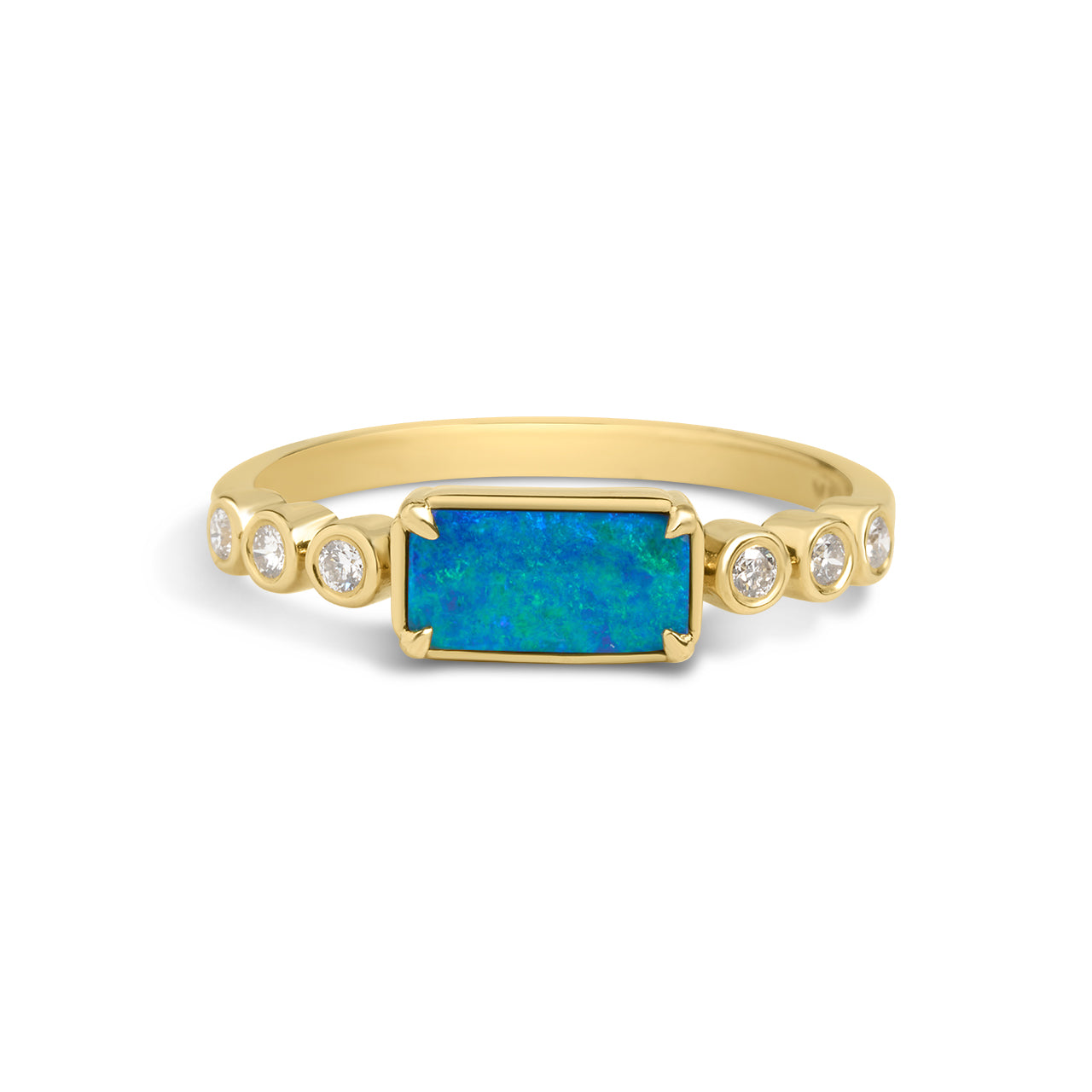 Opal & Diamond Rectangle East-West Ring