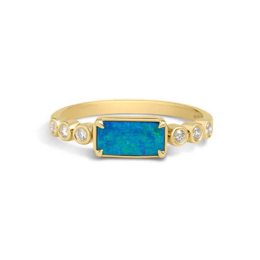 Opal & Diamond Rectangle East-West Ring
