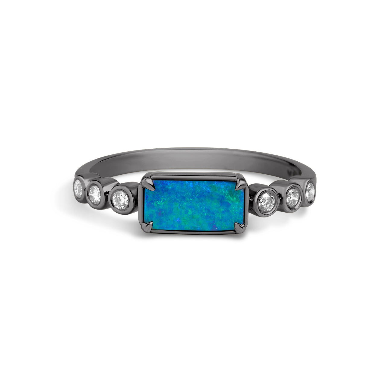 Opal & Diamond Rectangle East-West Ring