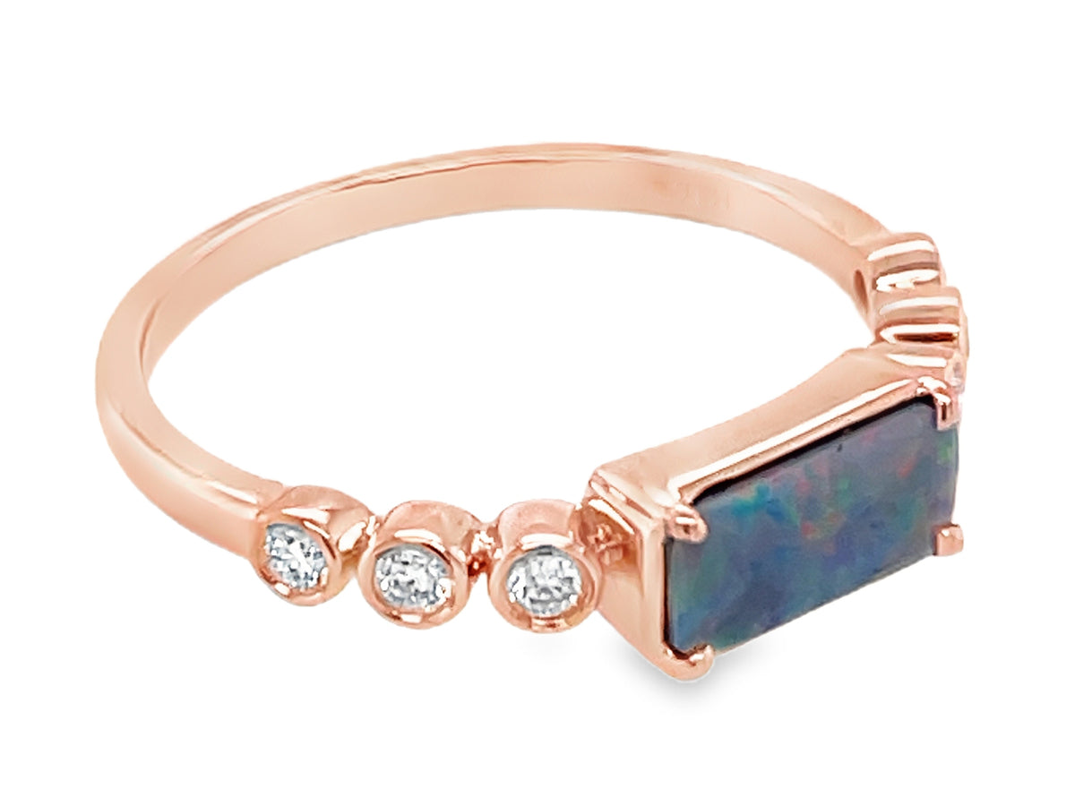 Black Opal E/C Doublet Diamond Bezel Ring