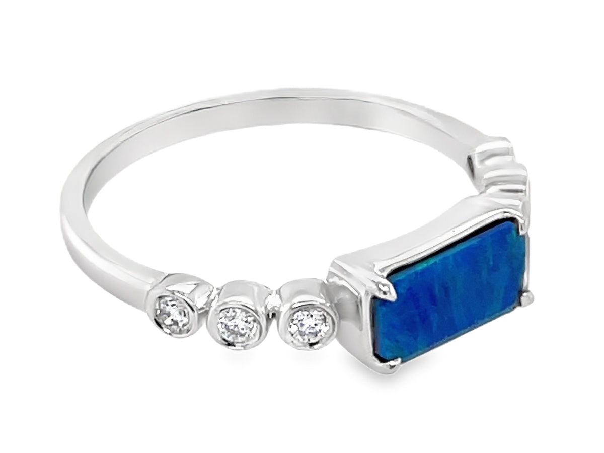 Black Opal E/C Doublet Diamond Bezel Ring