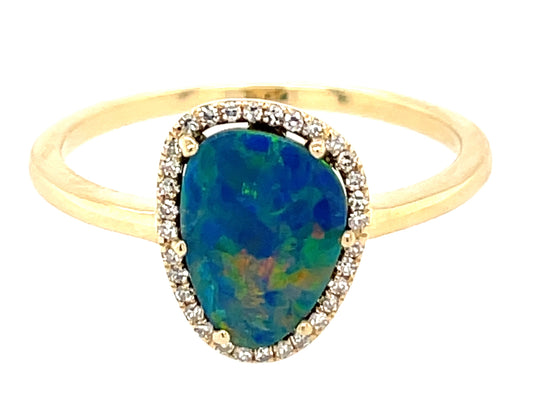 BLACK OPAL DOUBLET & DIAMOND HALO RING