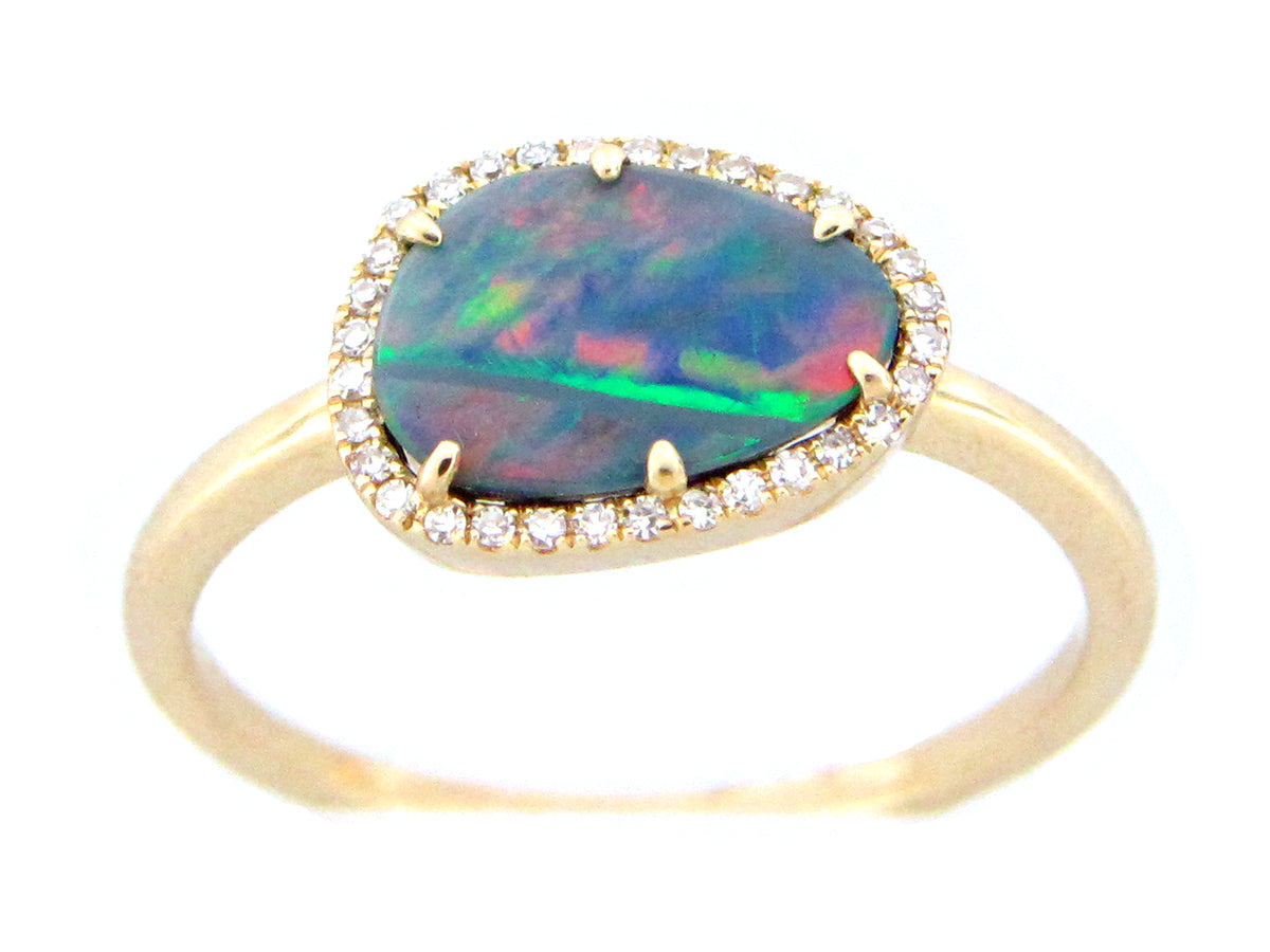 BLACK OPAL DOUBLET & DIAMOND RING