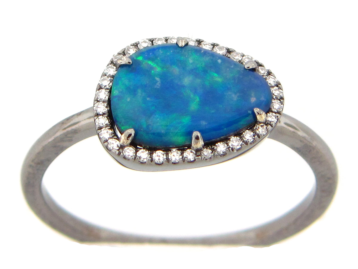 BLACK OPAL DOUBLET & DIAMOND RING, 14K BLACK FINISH (ASBL)