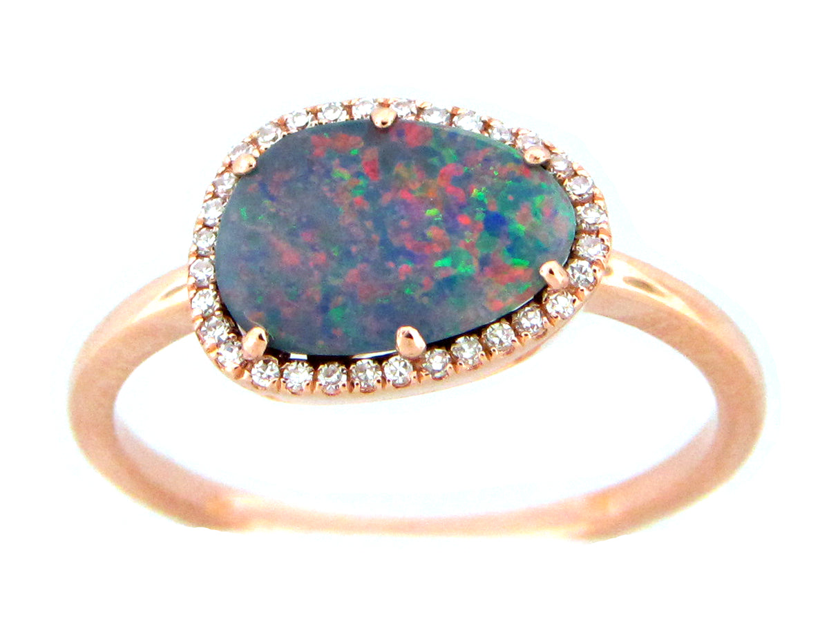 BLACK OPAL DOUBLET & DIAMOND RING