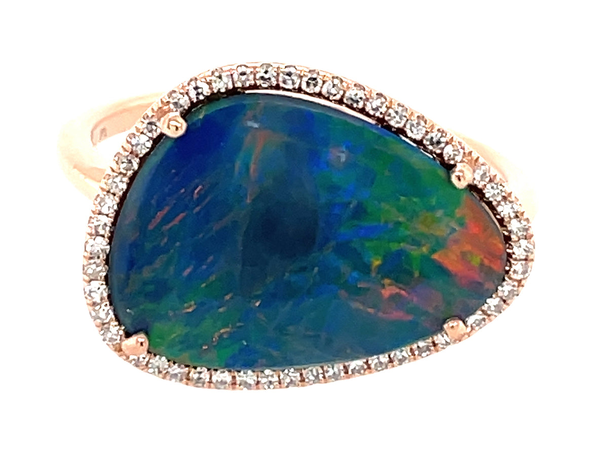 BLACK OPAL DOUBLET & DIAMOND RING