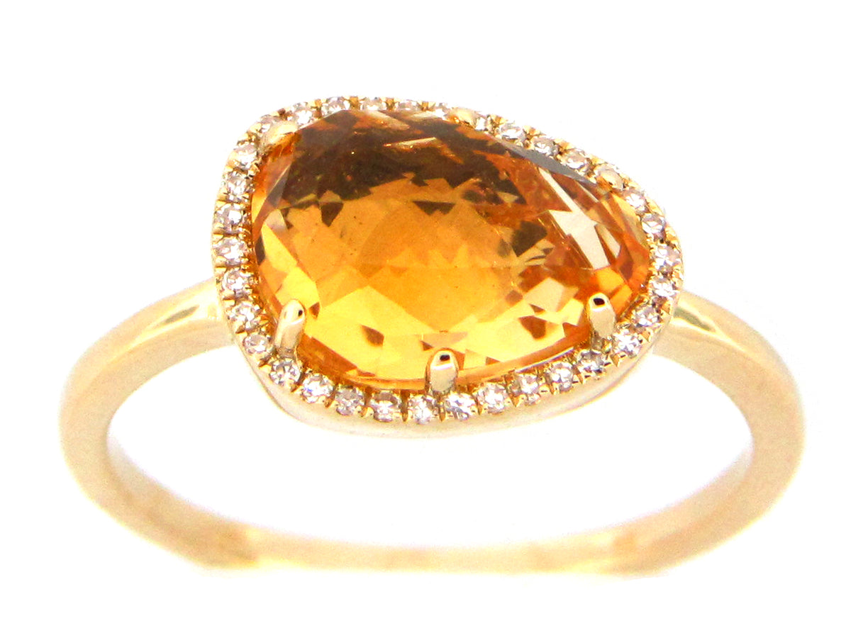 CITRINE & DIAMOND BEAN HALO RING