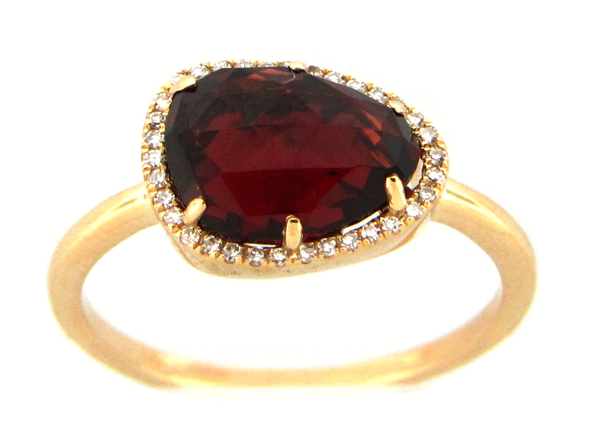 GARNET & DIAMOND BEAN HALO RING