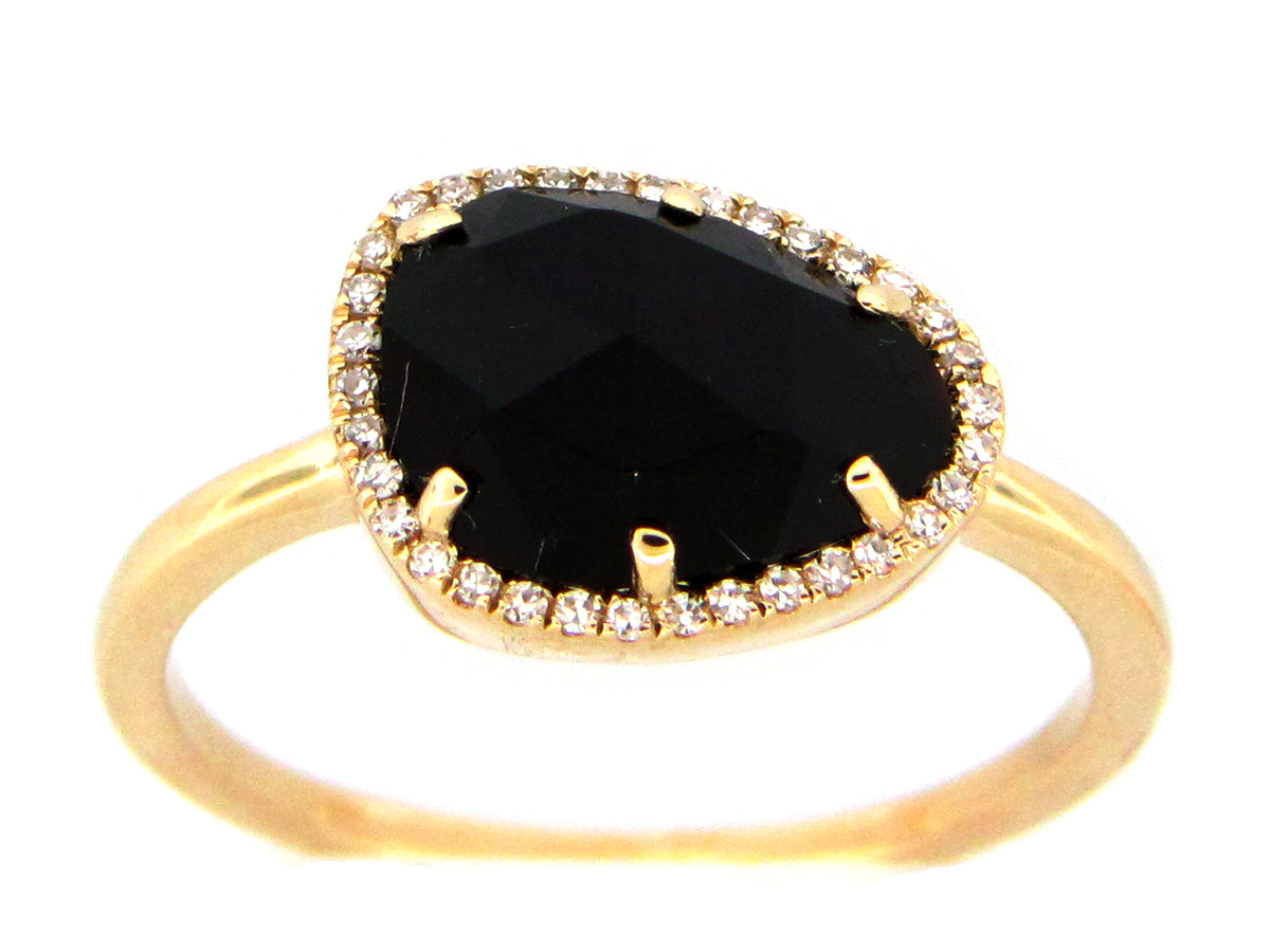 ONYX & DIAMOND BEAN HALO RING