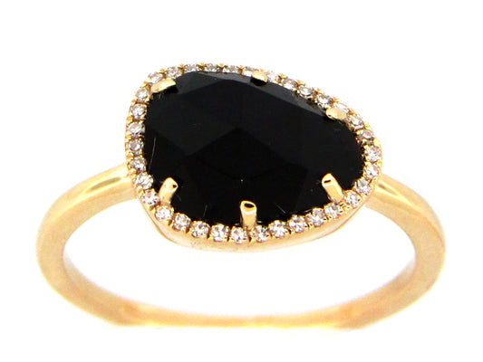 ONYX & DIAMOND BEAN HALO RING