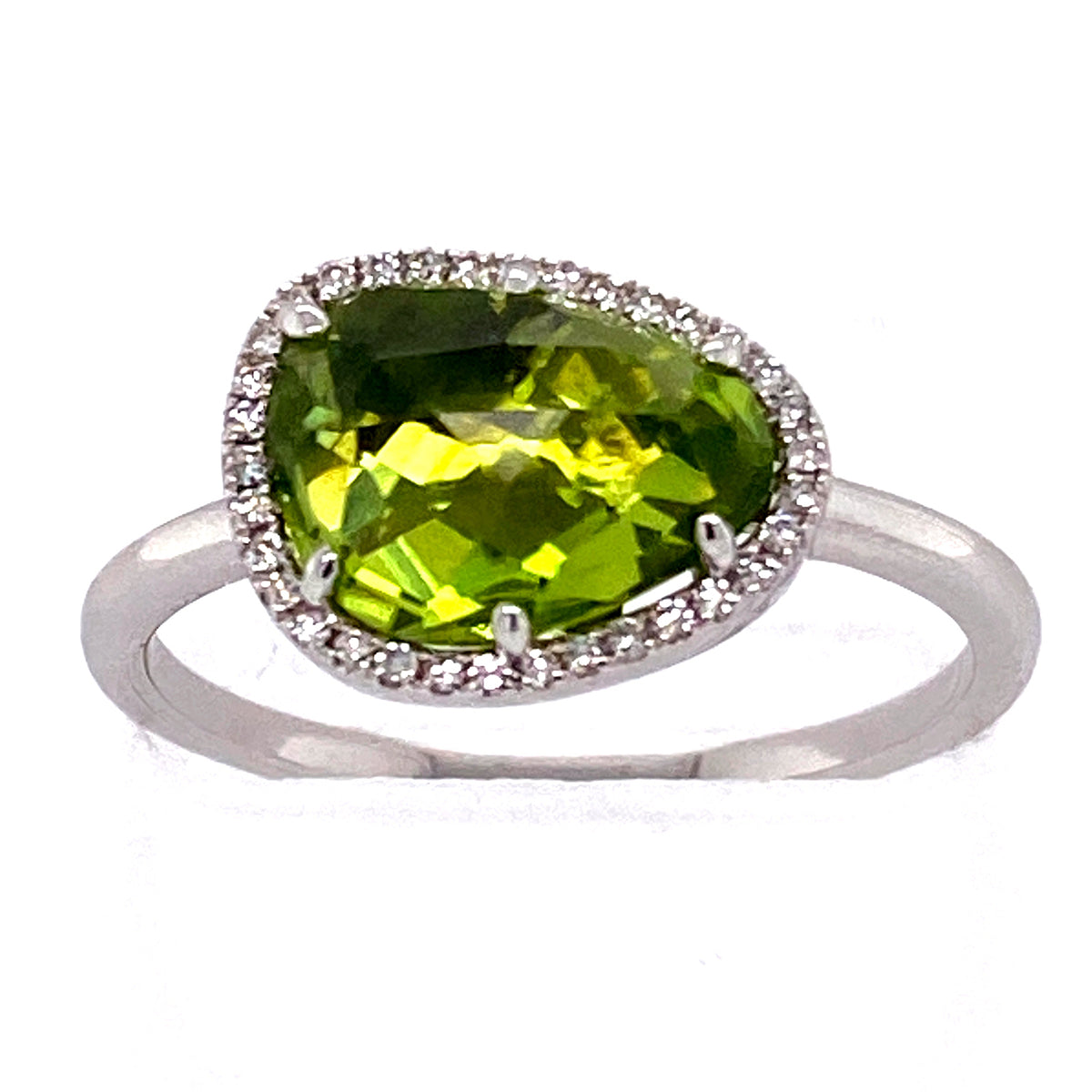 PERIDOT & DIAMOND BEAN HALO RING