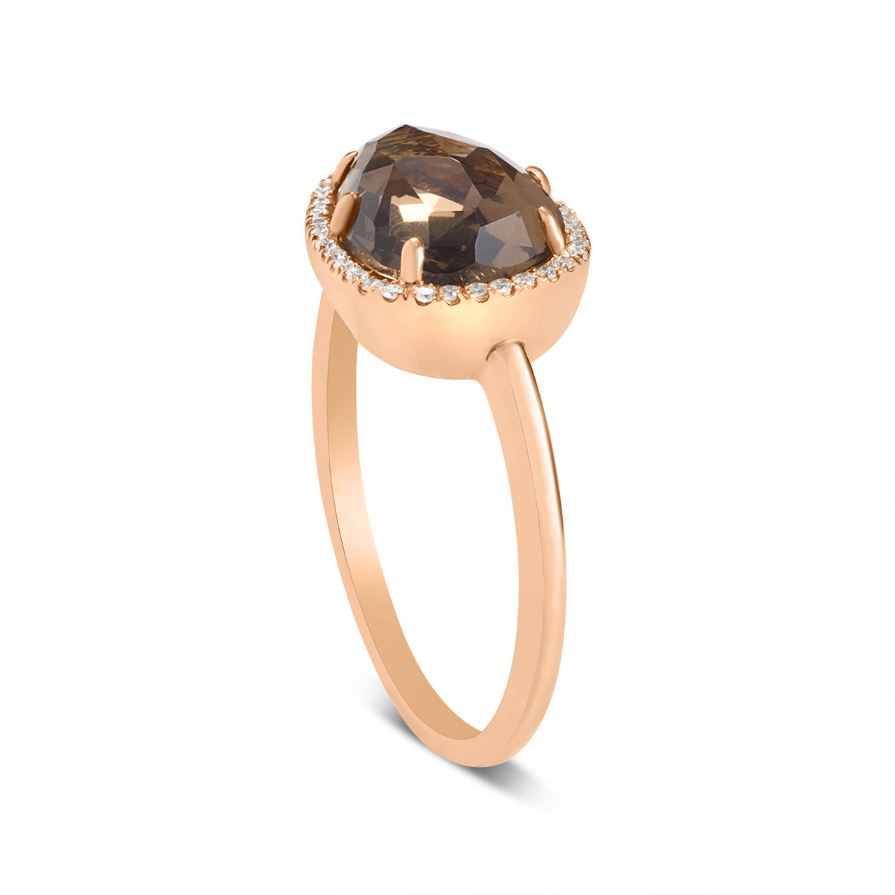 Smokey Quartz & Diamond Bean Ring