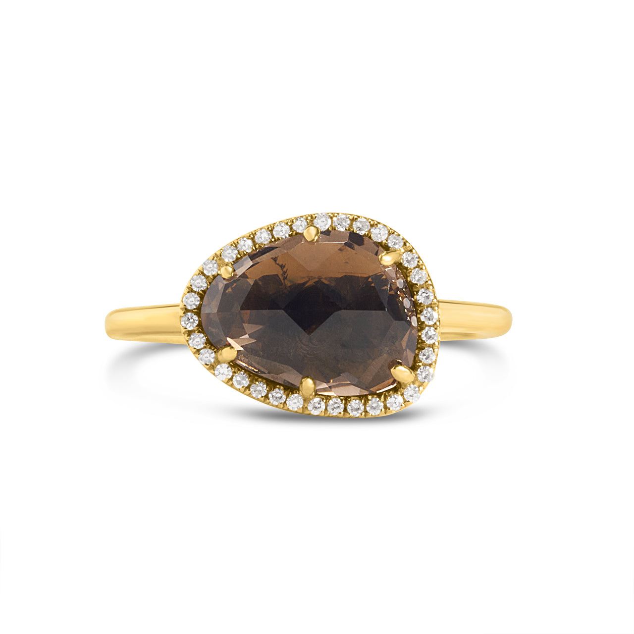 Smokey Quartz & Diamond Bean Ring