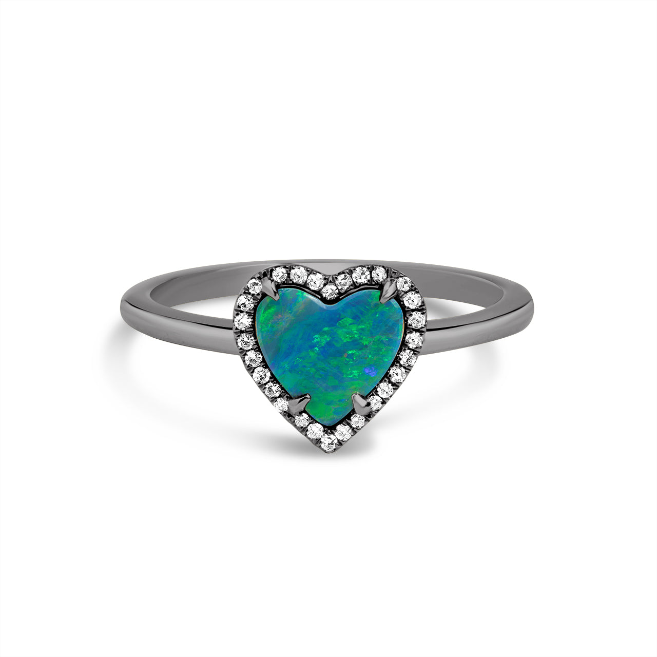 Opal & Diamond Heart Ring