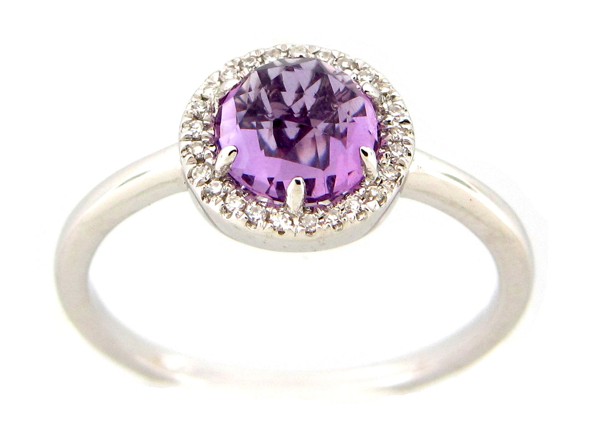 AMETHYST & DIAMOND RING, 14KW (H)