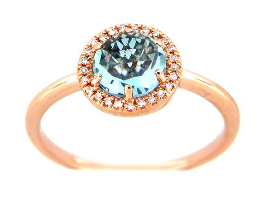 BLUE TOPAZ & DIAMOND ROUND HALO RING