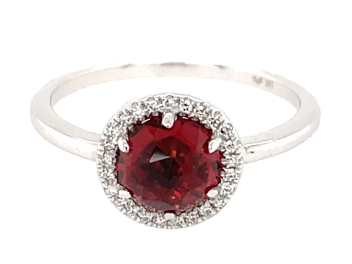 GARNET & DIAMOND ROUND HALO RING
