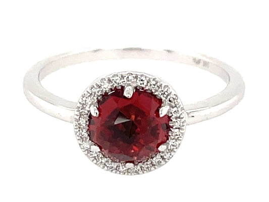 GARNET & DIAMOND ROUND HALO RING