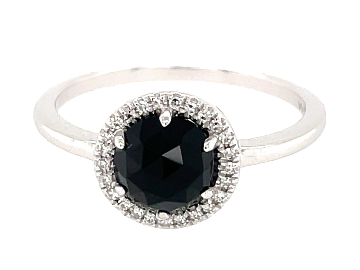 ONYX & DIAMOND ROUND HALO RING