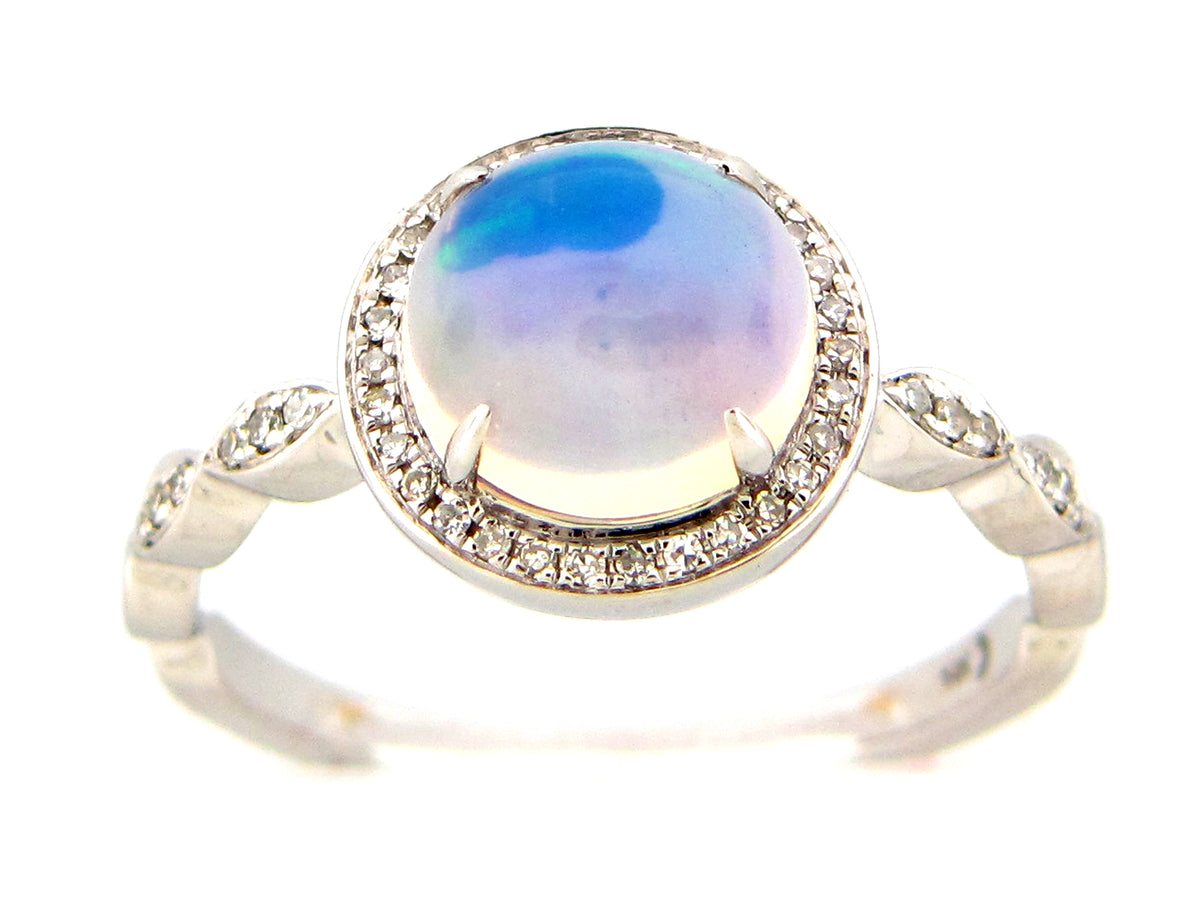 OPAL ROUND & DIAMOND HALO RING