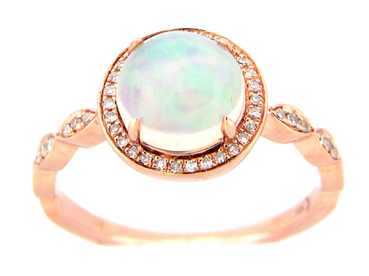 OPAL ROUND & DIAMOND HALO RING