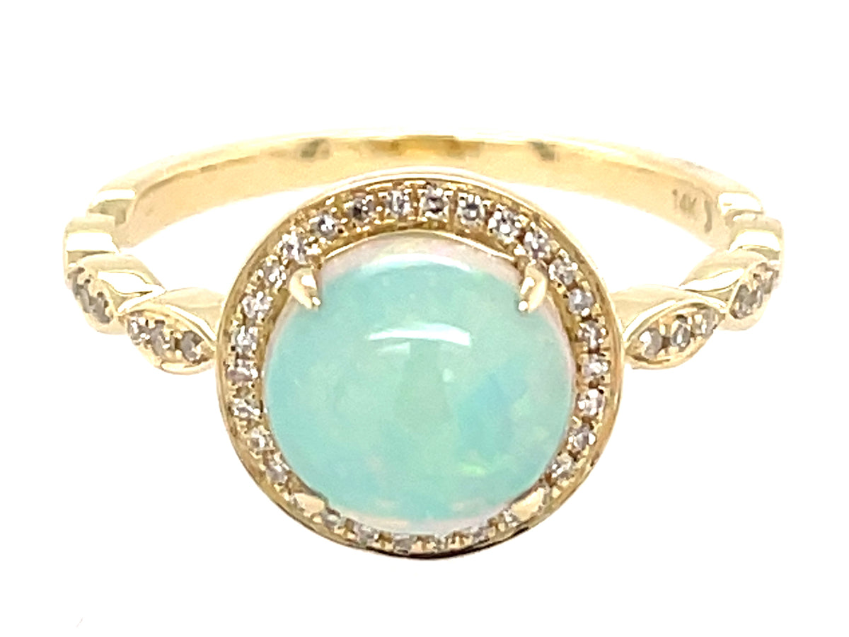 OPAL ROUND & DIAMOND HALO RING