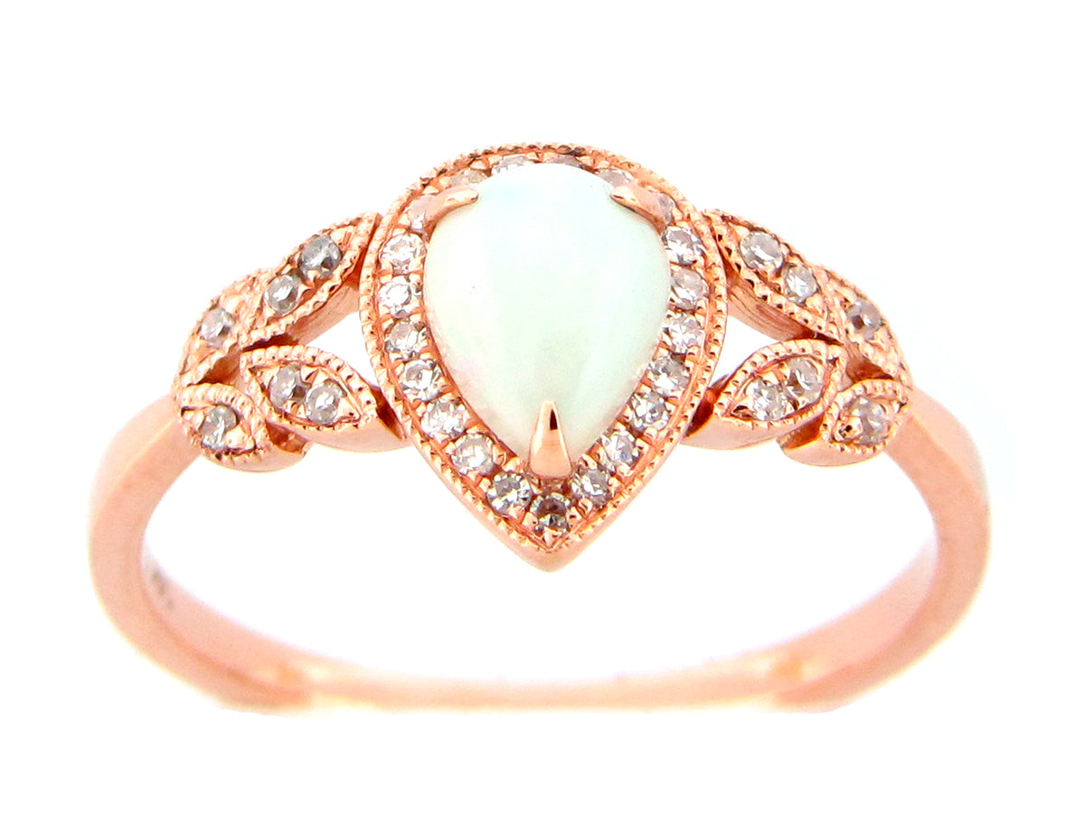 OPAL PEAR & DIAMOND HALO SPLIT SHANK RING