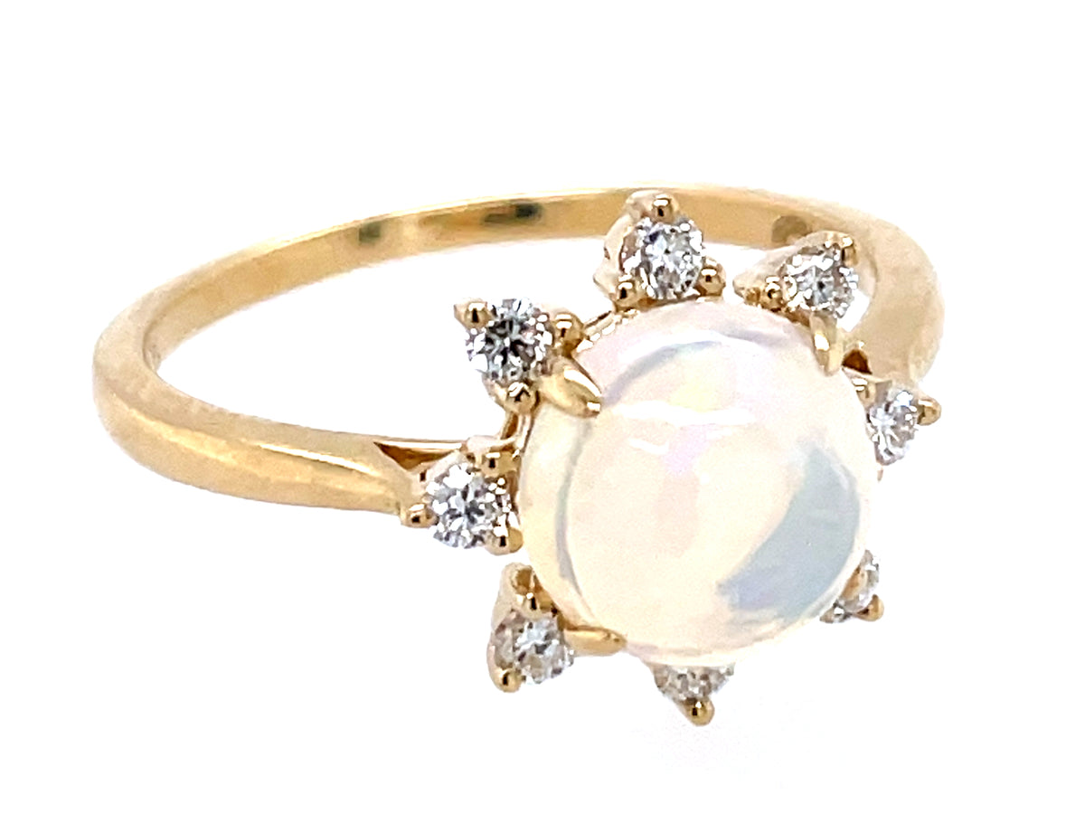 OPAL ROUND CAB & DIAMOND HALO RING