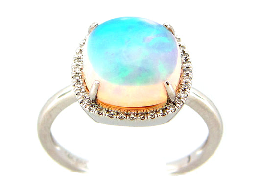OPAL & DIAMOND HALO RING, 14KW (O)