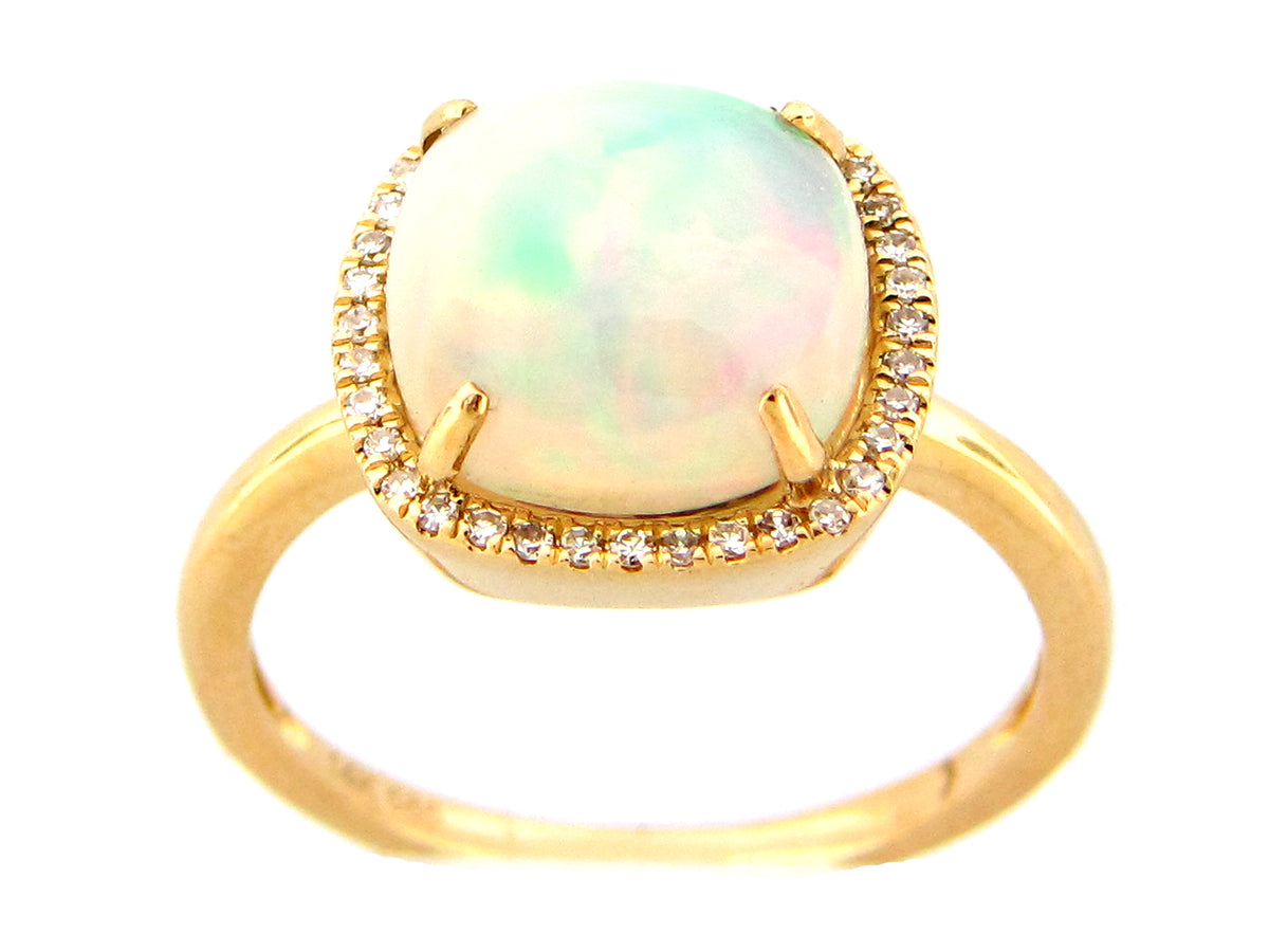 OPAL & DIAMOND HALO RING, 14KY (O)