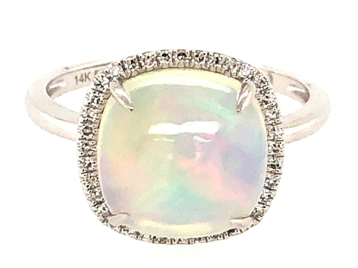 OPAL & DIAMOND HALO RING, 14KW (O)