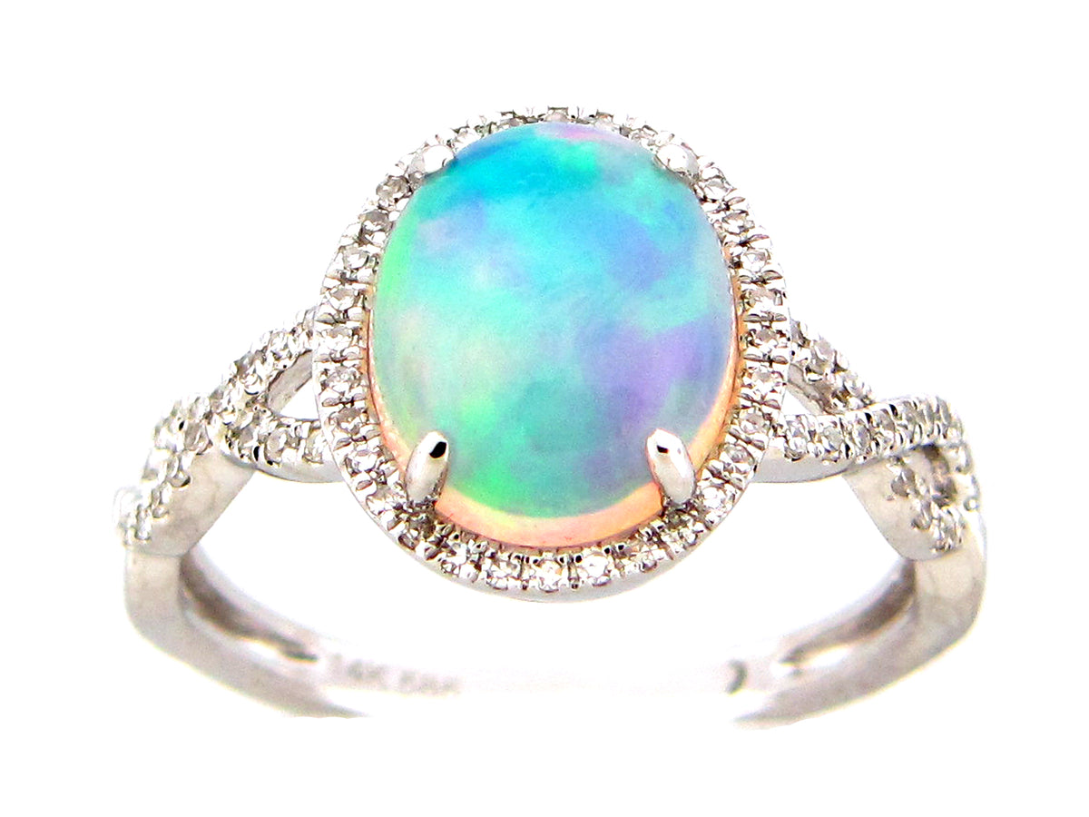 OPAL & DIAMOND HALO TWIST RING