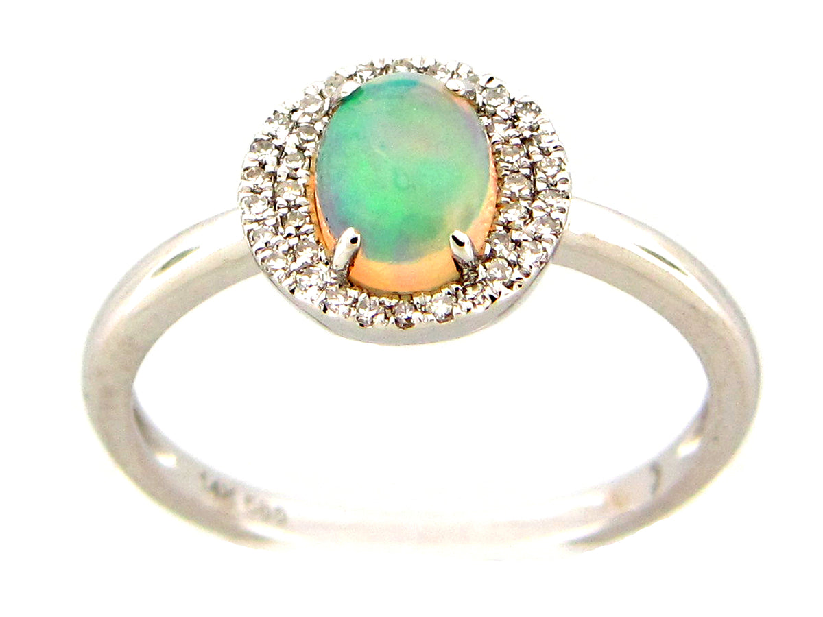 OPAL & DIAMOND DOUBLE HALO RING, 14KW (O)