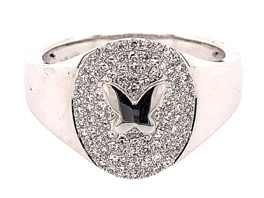 DIAMOND BUTTERFLY SIGNET RING, 14KW (N)