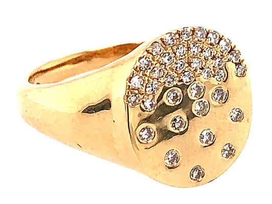 DIAMOND FLUSH SET SIGNET RING, 14KY (N)