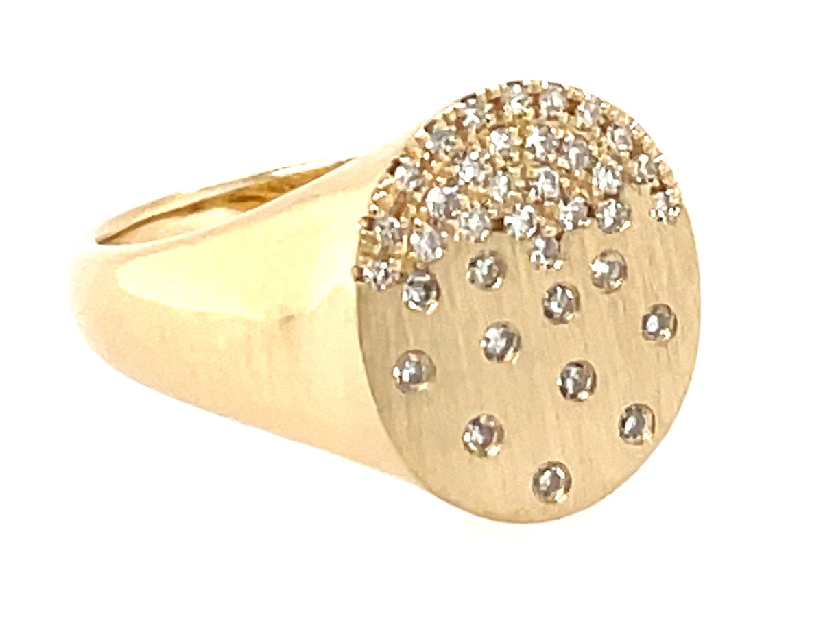 DIAMOND FLUSH SET SIGNET PINKY RING, SIZE 4, SATIN FINISH, 14KY (N)