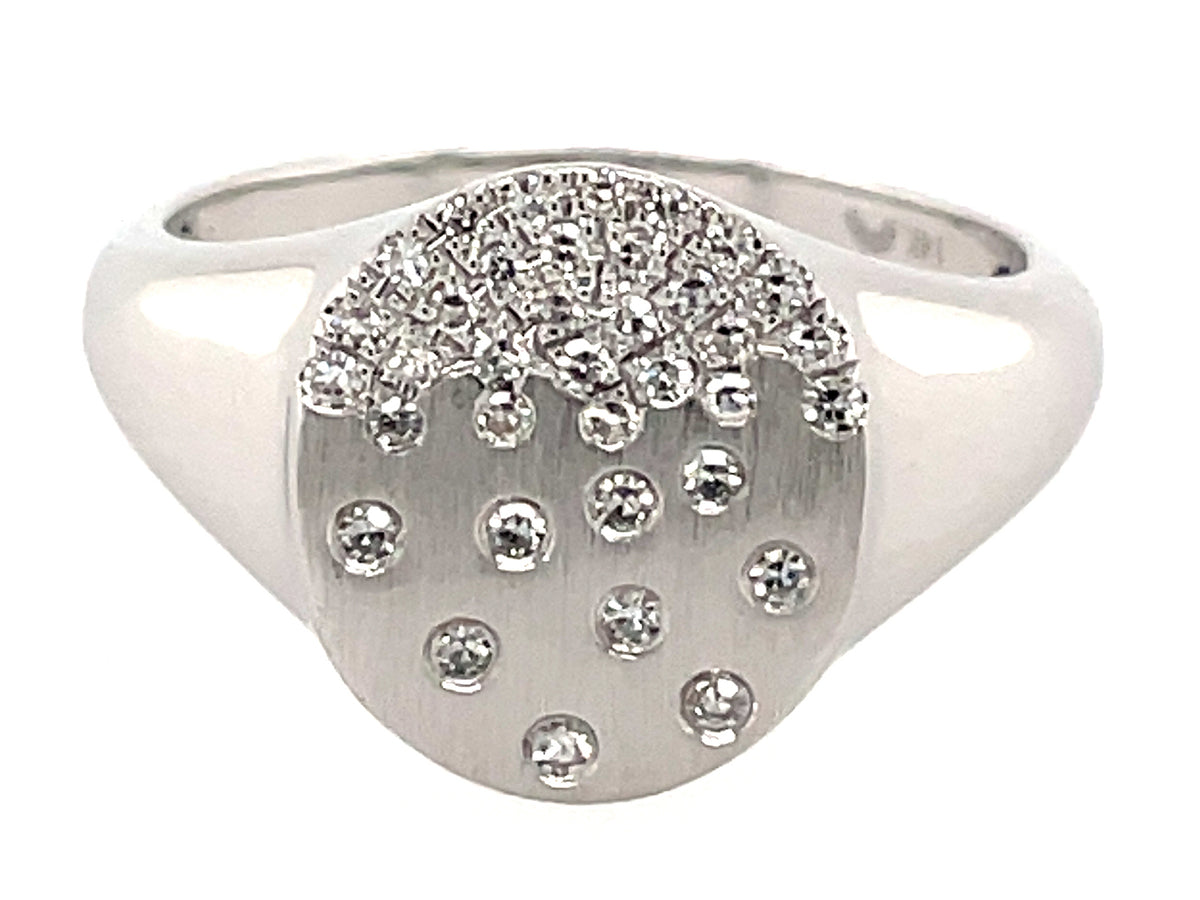 DIAMOND FLUSH SET SIGNET PINKY RING, SIZE 4,  SATIN FINISH, 14KW (N)