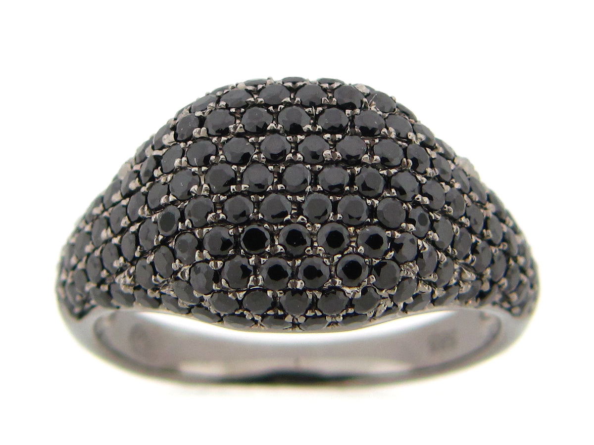 BLACK SPINEL PAVE CUSHION RING, 14K BLACK FINISH (H)