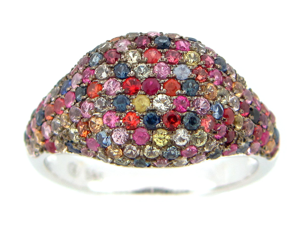 RAINBOW SAPPHIRE PAVE CUSHION RING