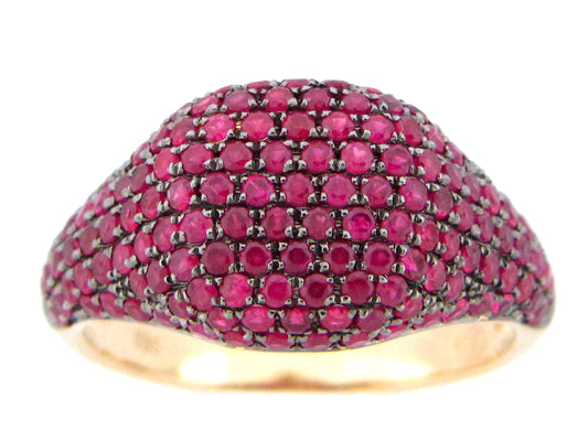 RUBY PAVE CUSHION RING, 14KY (H)