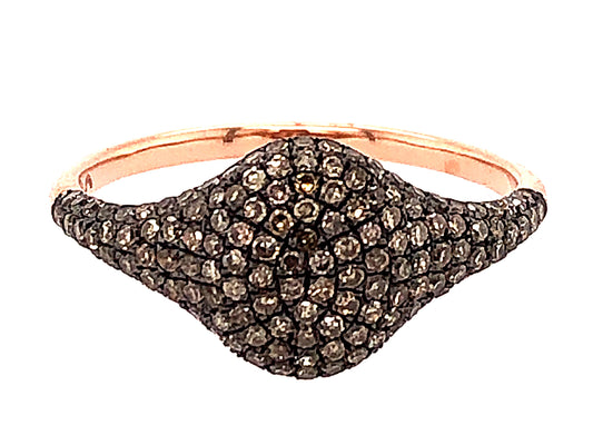 BROWN DIAMOND PAVE OVAL RING, 14KR (N)